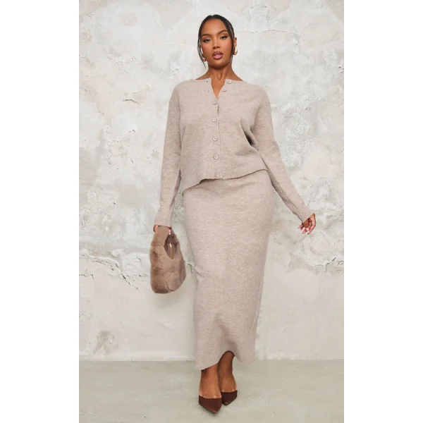 Plus Taupe Melange Soft Knit Maxi Skirt