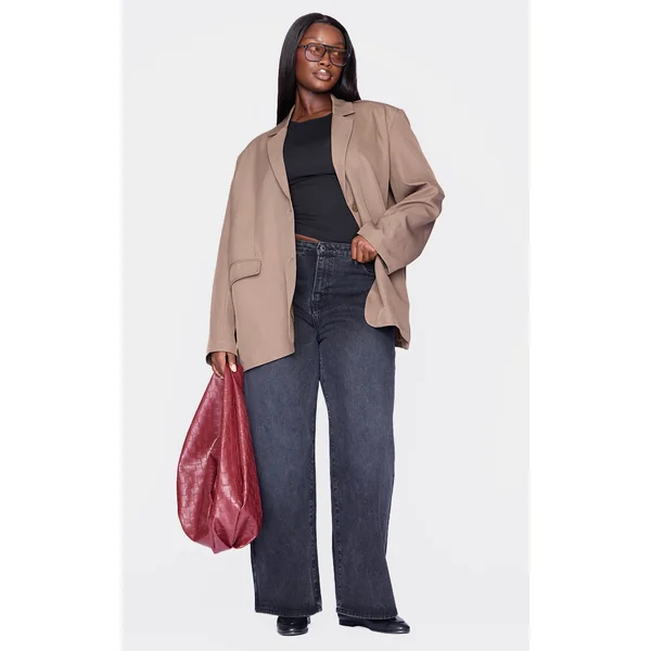 Plus Taupe Seam Detail Structured Oversized Blazer