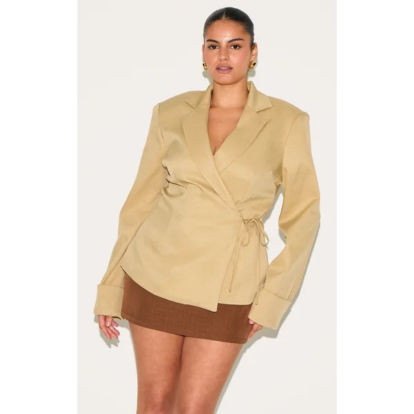 Plus Taupe Super Boxy Tie Side Blazer