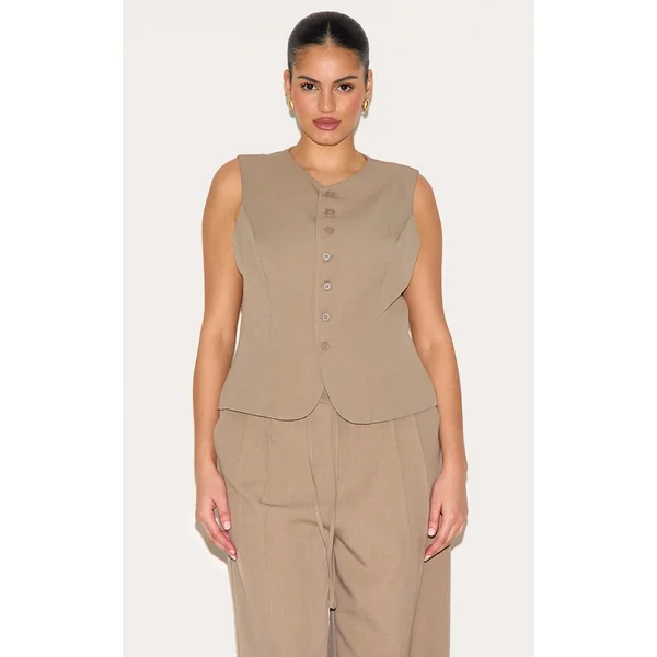 Plus Taupe Tailored Woven Vest