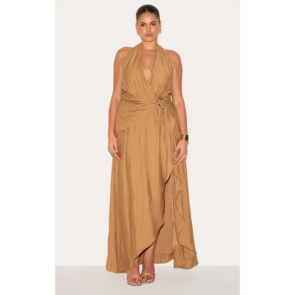 Plus Textured Plunge Trim Detail Maxi Dress