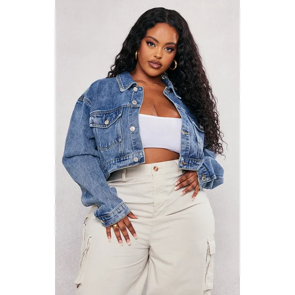 Plus Vintage Wash Cropped Denim Jacket