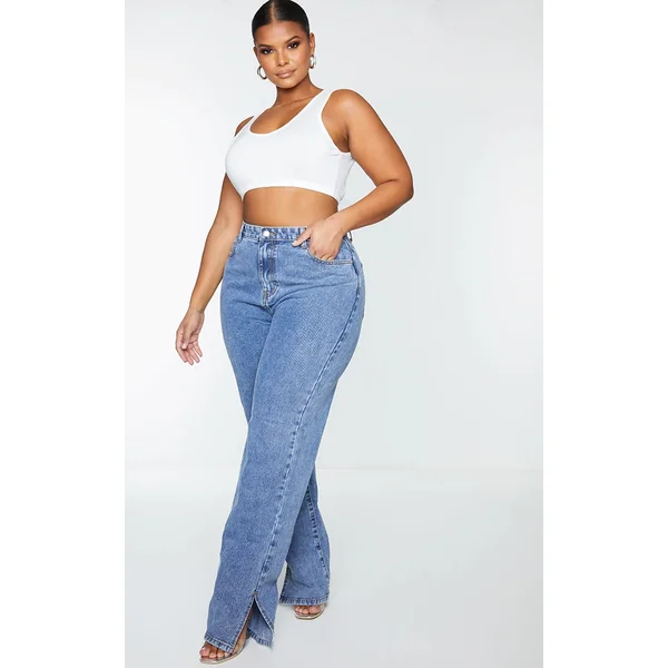Plus Vintage Wash Split Hem Jeans