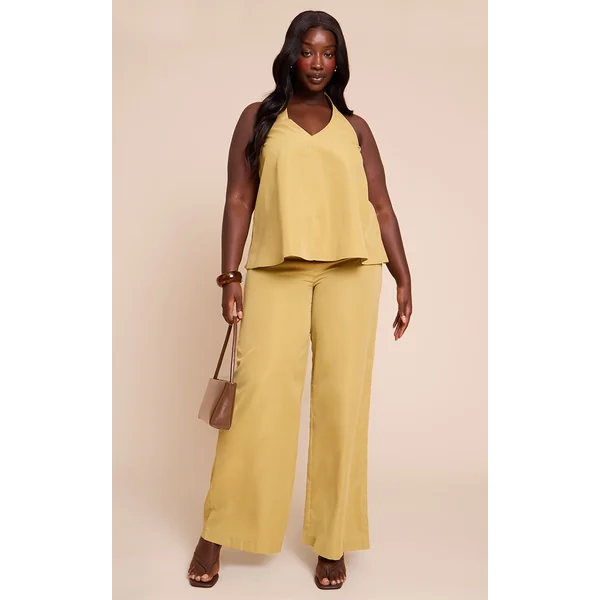 Plus Warm Sand Tailored Wide Leg Drawstring Pants