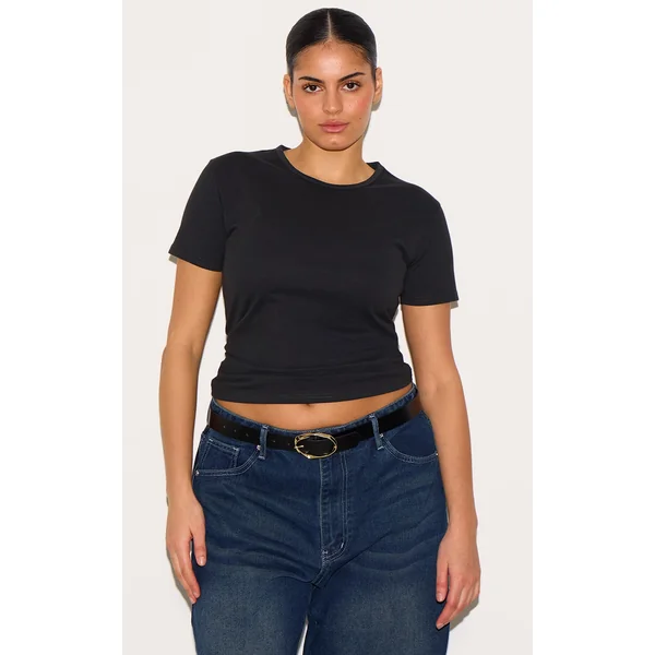 Plus Washed Black Premium Cotton Cap Sleeve T-shirt