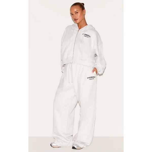 Plus Washed Grey Premium Print Wide Leg Sweatpants