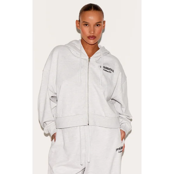 Plus Washed Grey Premium Print Zip Front Hoodie