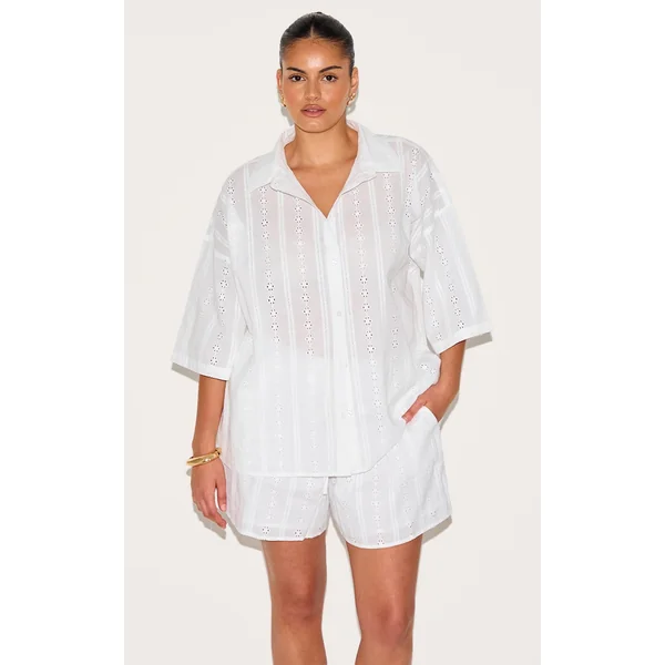 Plus White Broderie Boxy Shirt