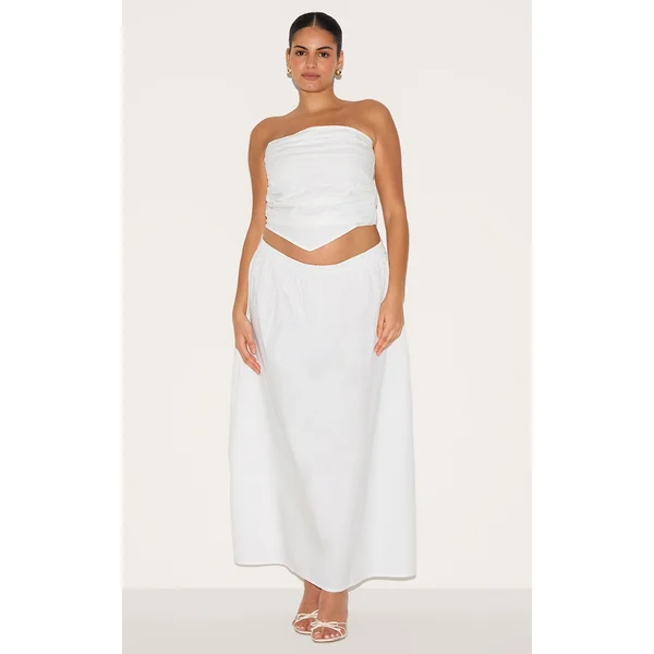 Plus White Cotton Poplin Maxi A-line Skirt