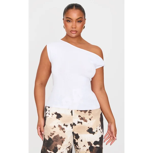 Plus White Fine Knit Twist Neck Vest Top