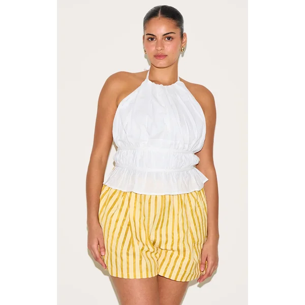 Plus White Linen Tiered Tie Back Long Top