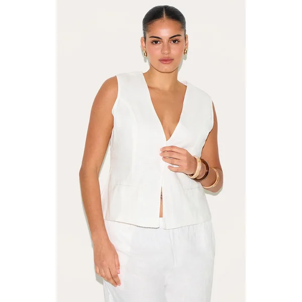 Plus White Linen Vest