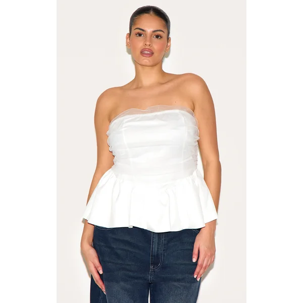 Plus White Mesh Overlay Peplum Corset