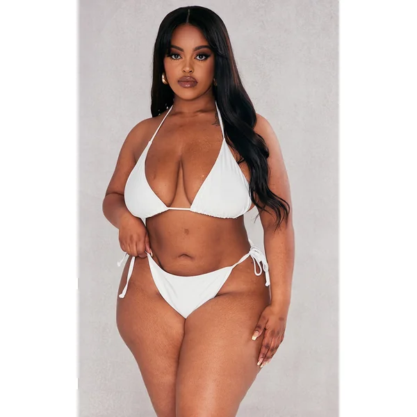 Plus White Mix & Match Triangle Halter Bikini Top