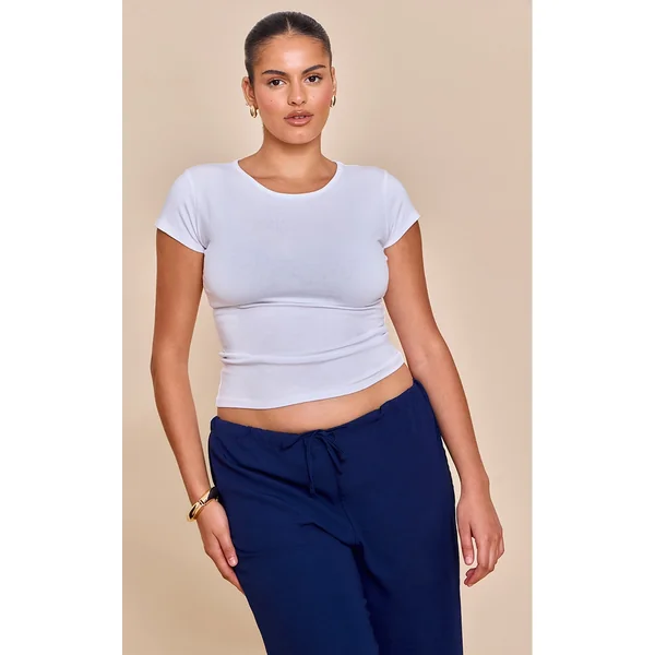 Plus White Modal Cotton Longline Fitted T Shirt