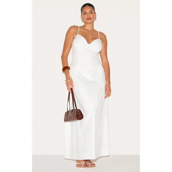 Plus White Plunge Asymmetric Detail Midaxi Dress