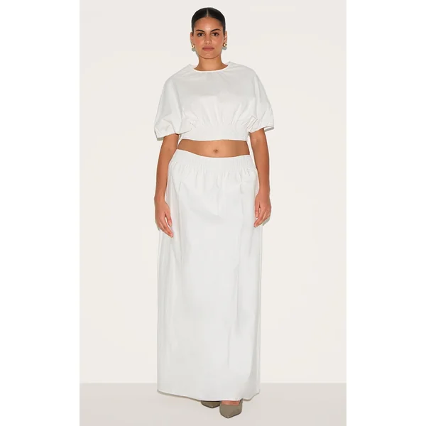 Plus White Sheered Waist Low Rise Maxi Skirt