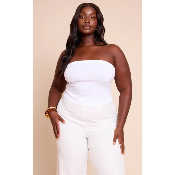Plus White Soft Cotton Bandeau Top