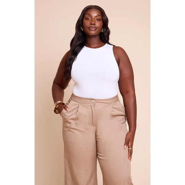 Plus White Soft Cotton Racer Sleeveless Bodysuit