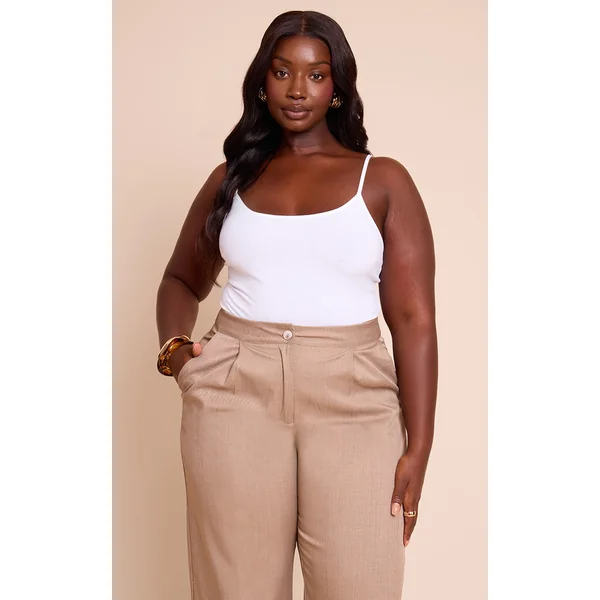 Plus White Soft Cotton Strappy Bodysuit