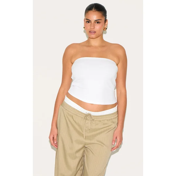 Plus White Soft Rib Bandeau Top