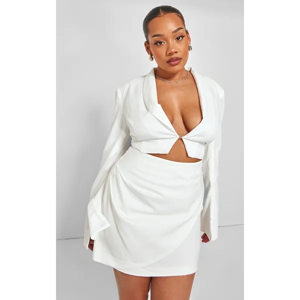 Plus White Tailored Mini Skirt