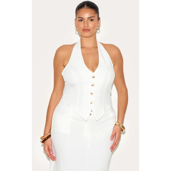 Plus White Tailored Woven Backless Halterneck Vest