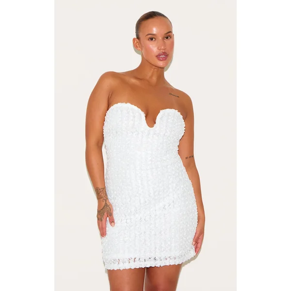 Plus White Texured Wired Bandeau Mini Dress