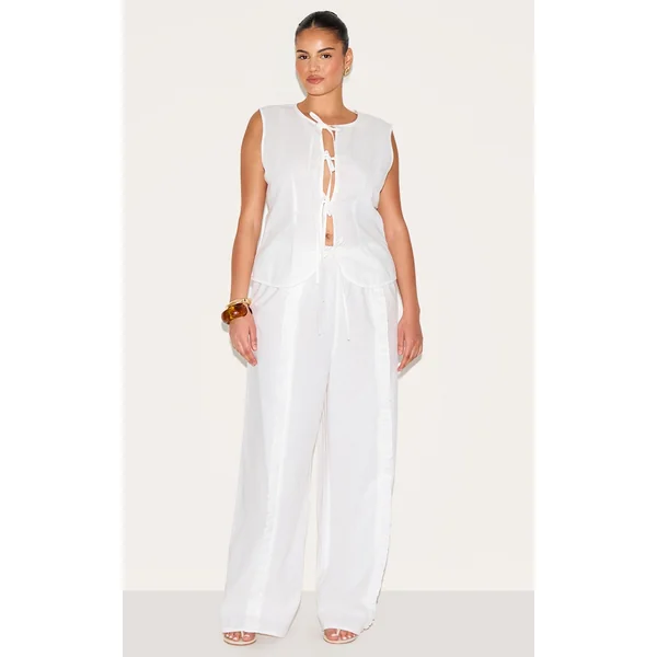 Plus White Wide Leg Drawstring Pants