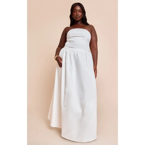 Plus White Woven Band Detail Pleated Maxi Skirt