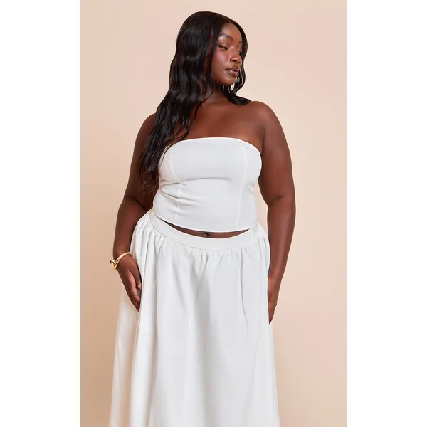 Plus White Woven Seam Detail Bandeau Top