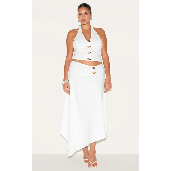 Plus White Woven Seam Detail Maxi Skirt
