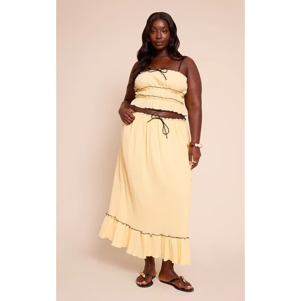 Plus Yellow Cheesecloth Maxi Contrast Skirt