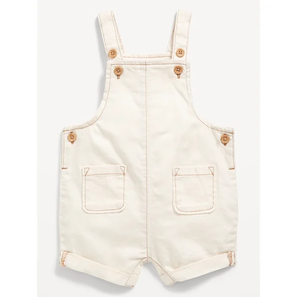 Pocket-Front Jean Shortalls for Baby - Ecru