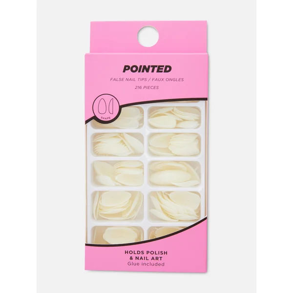 Pointed Glossy Stick-On Faux Nails - Ivory