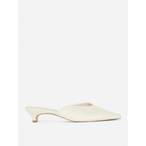 Pointed Low Heel Mules - Ivory