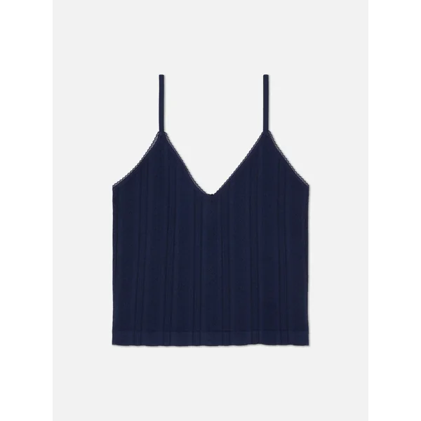 Pointelle Cropped V-Neck Pajama Cami - Navy