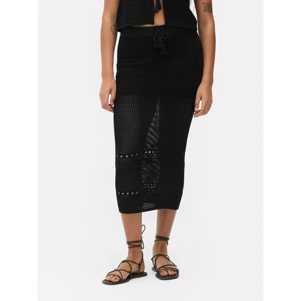 Pointelle Midi Skirt - Black