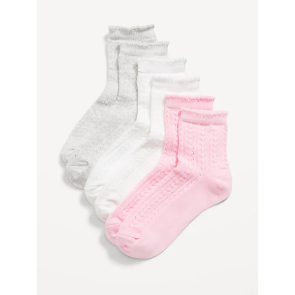 Pointelle Quarter-Crew Socks 3-Pack for Girls - Feeling Pink