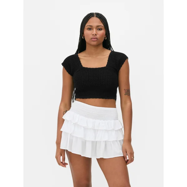 Pointelle Square Neck Top - Black