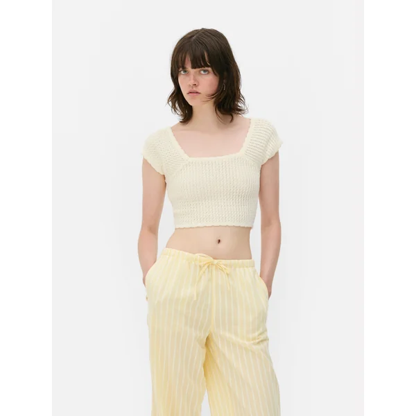 Pointelle Square Neck Top - Ivory
