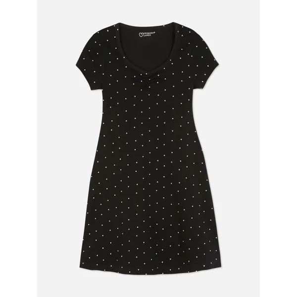 Polka Dot V-Neck Jersey Dress - Black