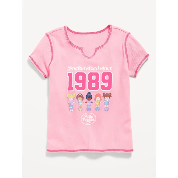 Polly Pocket™ Fitted Ribbed Graphic T-Shirt for Girls - Anemone Pink