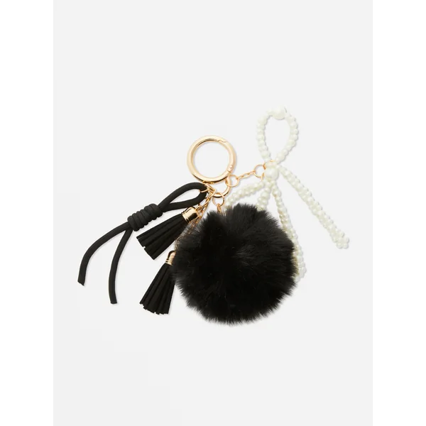 Pompom Pearl Bag Charm - Black