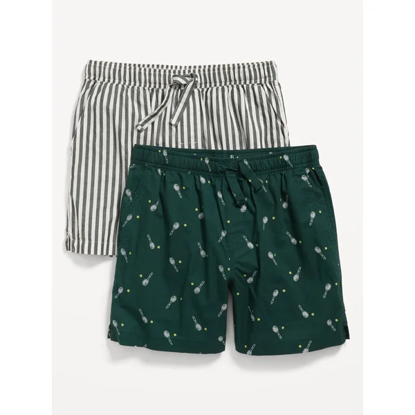 Poplin Pajama Short 2-Pack - Green Stripe/Tennis