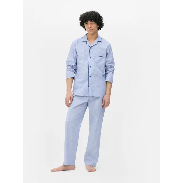 Poplin Pinstripe Boyfriend Pajamas - Blue