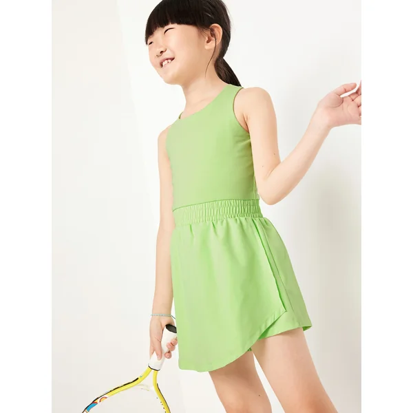 PowerChill Criss-Cross Performance Shorts Bodysuit for Girls - Soft Limon