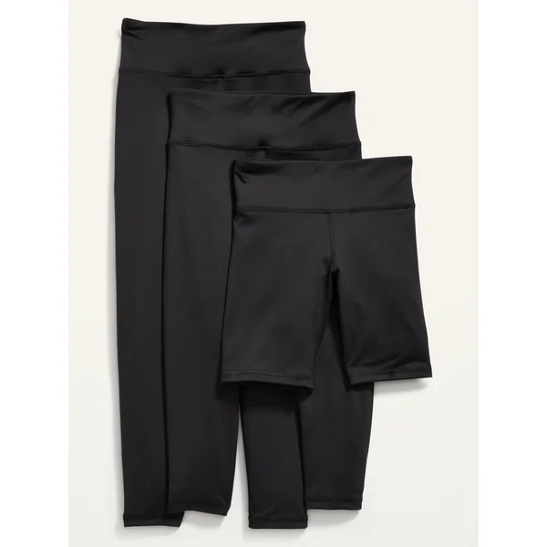 PowerPress Leggings & Biker Shorts Variety 3-Pack for Girls - Black Jack