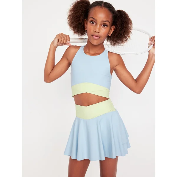 PowerSoft Crossover Longline Sports Bra for Girls - Afternoon Storm Blue