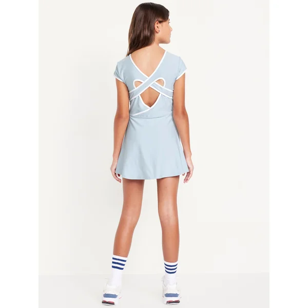 PowerSoft Heart-Shaped Back Athletic Dress for Girls - Afternoon Storm Blue